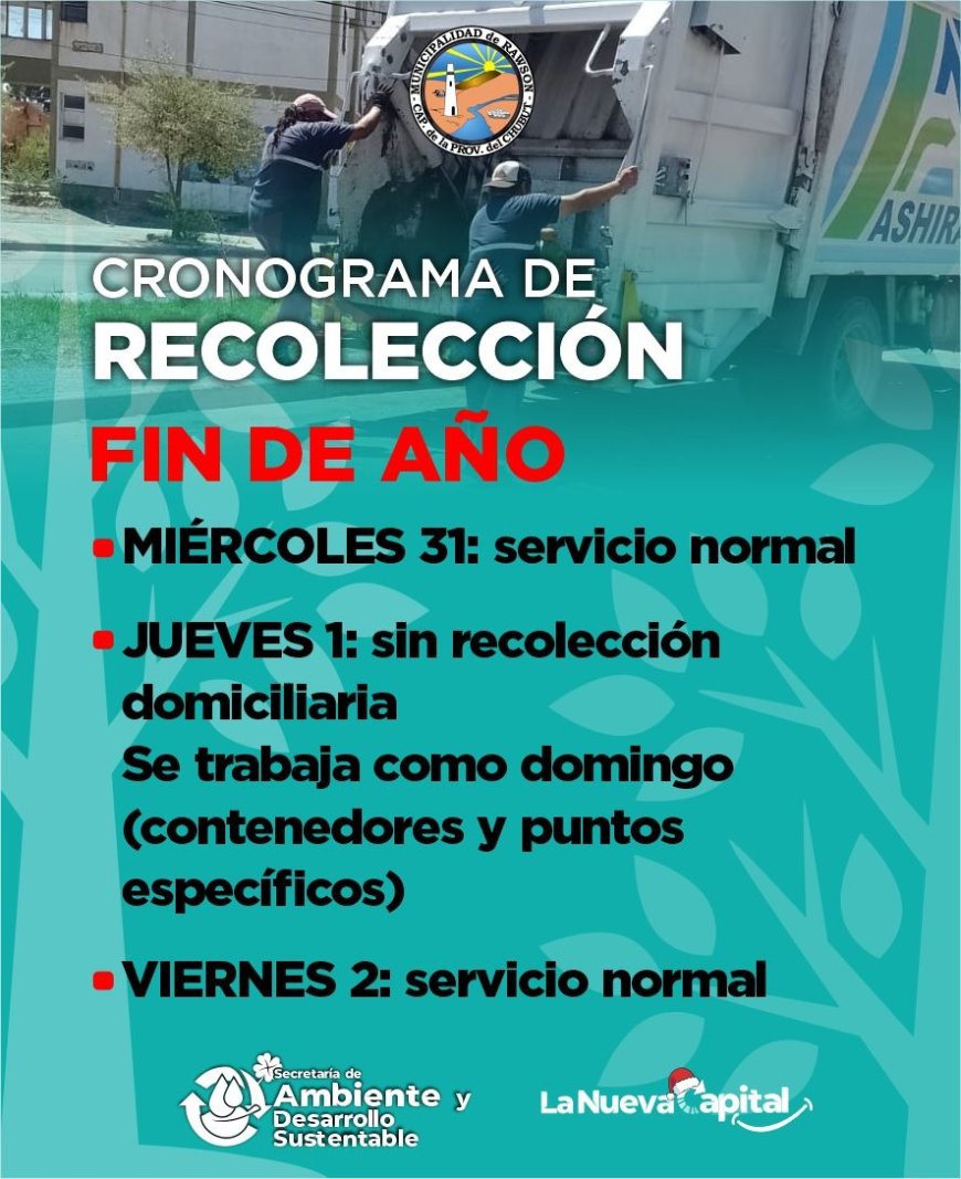 Cronograma especial de recolección en Rawson por fin de año