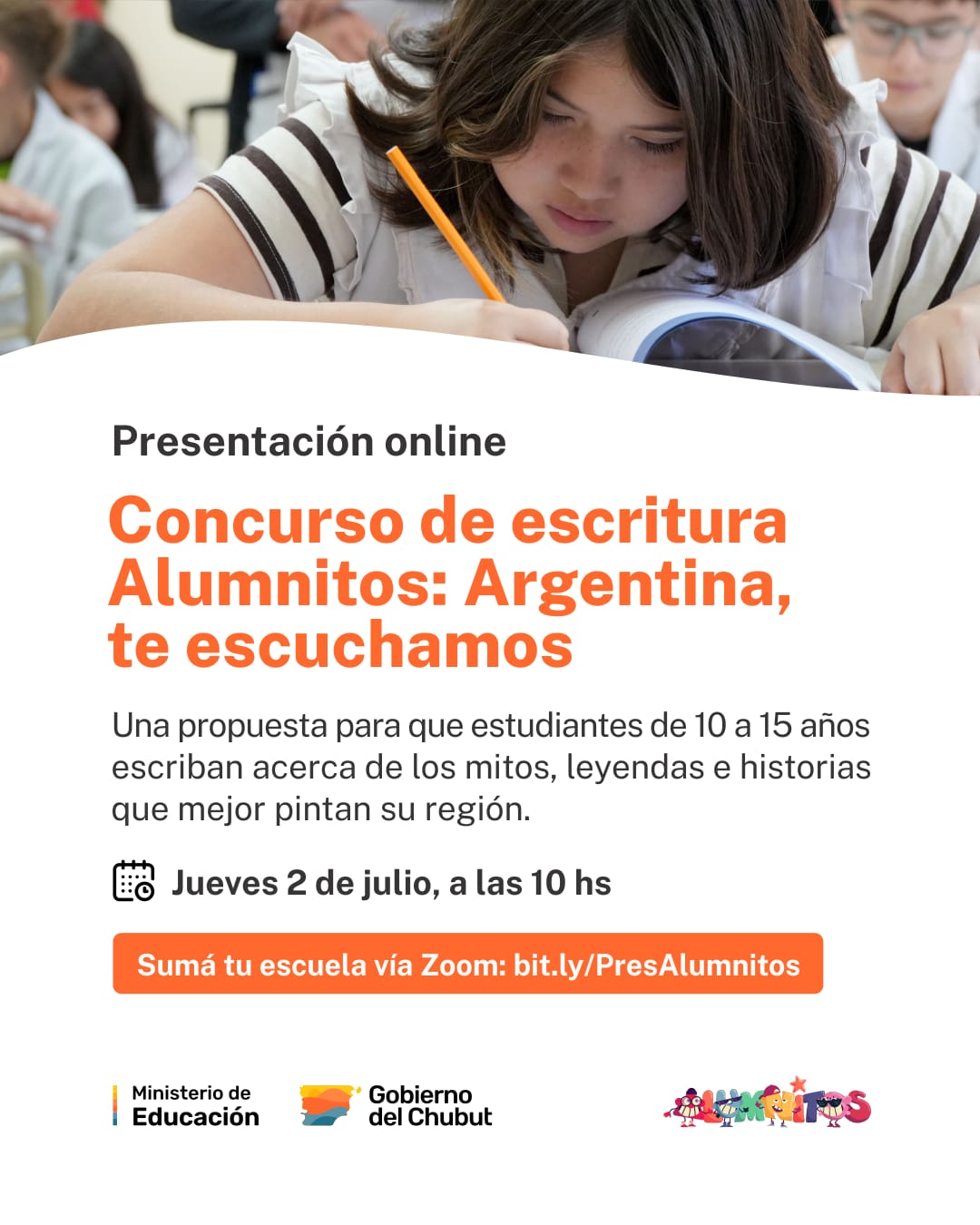 Educación invita a participar de la presentación del concurso de escritura “Alumnitos: Argentina, te escuchamos”